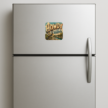 Load image into Gallery viewer, Howdy From Wimberley Magnet with bold retro design
