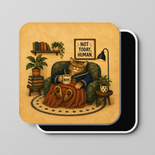 Load image into Gallery viewer, Not Today Human Cat Magnet featuring bold design and retro-future wit
