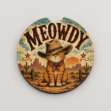 Load image into Gallery viewer, Meowdy Cowboy Cat car coaster product mockup
