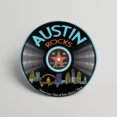 Austin Rocks Sticker featuring bold retro design