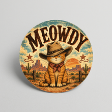 Load image into Gallery viewer, Meowdy Cowboy Cat Sticker mockup
