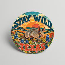 Load image into Gallery viewer, Stay Wild Texas Armadillo Sunset Sticker mockup
