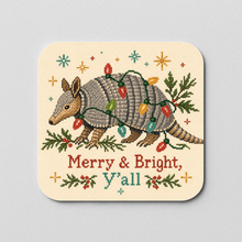 Load image into Gallery viewer, Merry &amp; Bright Y'All Christmas Armadillo Sticker mockup
