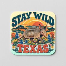 Load image into Gallery viewer, Stay Wild Texas Armadillo &amp; Flowers Sticker mockup
