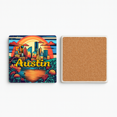 Austin Sunset Stone Coaster featuring vibrant sunset colors