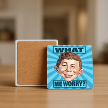 Load image into Gallery viewer, What Me Worry Stone Coaster - 4Inx4In featuring retro-future design
