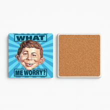 Load image into Gallery viewer, What Me Worry Stone Coaster - 4Inx4In featuring retro-future design
