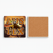 Load image into Gallery viewer, A vibrant Aus Tex Stone Coaster featuring bold retro-future design.
