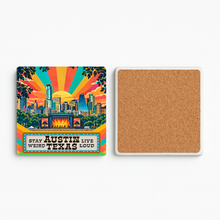 Load image into Gallery viewer, Austin Music Festival Stay Weird Live Loud Stone Coaster mockup
