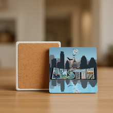 Load image into Gallery viewer, Austin Skyline Icons Stone Coaster featuring bold retro design
