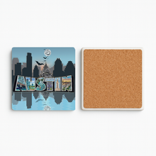 Load image into Gallery viewer, Austin Skyline Icons Stone Coaster featuring bold retro design
