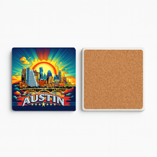 Load image into Gallery viewer, Austin Sunrise Stone Coaster featuring vibrant colors and a retro design
