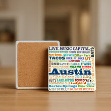 Load image into Gallery viewer, Austin In Words Stone Coaster featuring bold retro design
