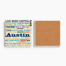 Load image into Gallery viewer, Austin In Words Stone Coaster featuring bold retro design
