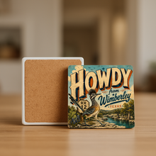 Load image into Gallery viewer, Howdy From Wimberley Stone Coaster with playful design
