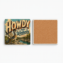 Load image into Gallery viewer, Howdy From Wimberley Stone Coaster with playful design
