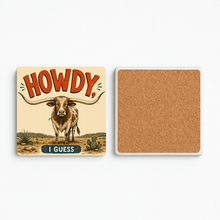 Load image into Gallery viewer, Howdy I Guess Longhorn Stone Coaster mockup
