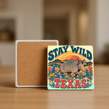 Load image into Gallery viewer, Stay Wild Texas Armadillo &amp; Flowers Stone Coaster mockup
