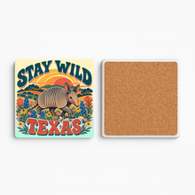 Load image into Gallery viewer, Stay Wild Texas Armadillo &amp; Flowers Stone Coaster mockup
