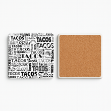 Load image into Gallery viewer, Tacos In Words Stone Coaster featuring bold graphics and retro design
