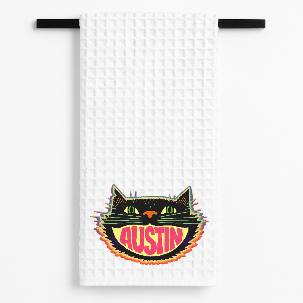 Austin Cat Tea Towel featuring bold, retro-future design