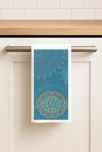 Load image into Gallery viewer, Austin Mandala Tea Towel featuring bold pop-culture design
