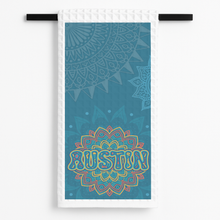Load image into Gallery viewer, Austin Mandala Tea Towel featuring bold pop-culture design
