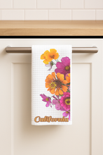 Load image into Gallery viewer, California Flowers Tea Towel featuring bold retro-future design
