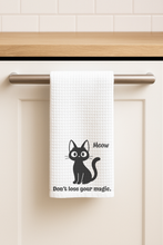 Load image into Gallery viewer, Don'T Lose Your Magic Cat Tea Towel with bold retro design
