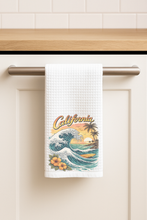 Load image into Gallery viewer, Great Wave California Tea Towel featuring bold design and retro-future wit
