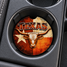 Load image into Gallery viewer, Texas Longhorn Burnt Orange car coaster in cupholder
