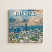 Load image into Gallery viewer, Atlanta Skyline Drone Wall Print showcasing vibrant cityscape design
