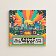Load image into Gallery viewer, Austin Music Festival Stay Weird Live Loud Wall Print mockup

