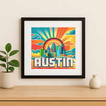 Load image into Gallery viewer, Austin Vivid Wall Print featuring bold colors and retro-future design
