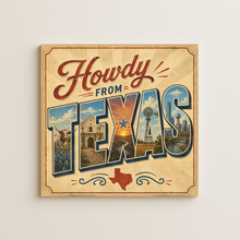 Load image into Gallery viewer, Howdy From Texas Wall Print featuring bold retro design

