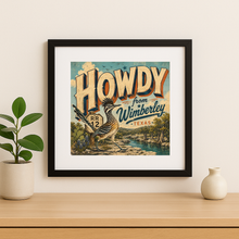 Load image into Gallery viewer, Howdy From Wimberley Wall Print featuring bold colors and retro design

