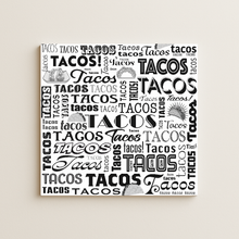 Load image into Gallery viewer, Tacos In Words Wall Print featuring bold pop-culture design
